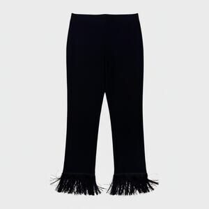 INC International Concepts Crop Skinny Size 2 Black Pants Fringe Trim Hems